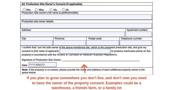 example canada marijuana license form production site owners consent